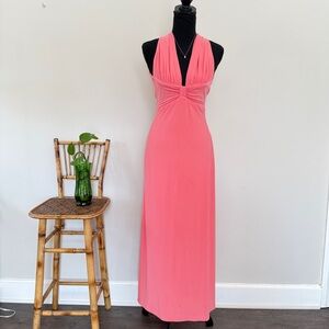 Vintage Y2K Kiki USA Salmon Pink Halter Prom Maxi Dress - Size Small